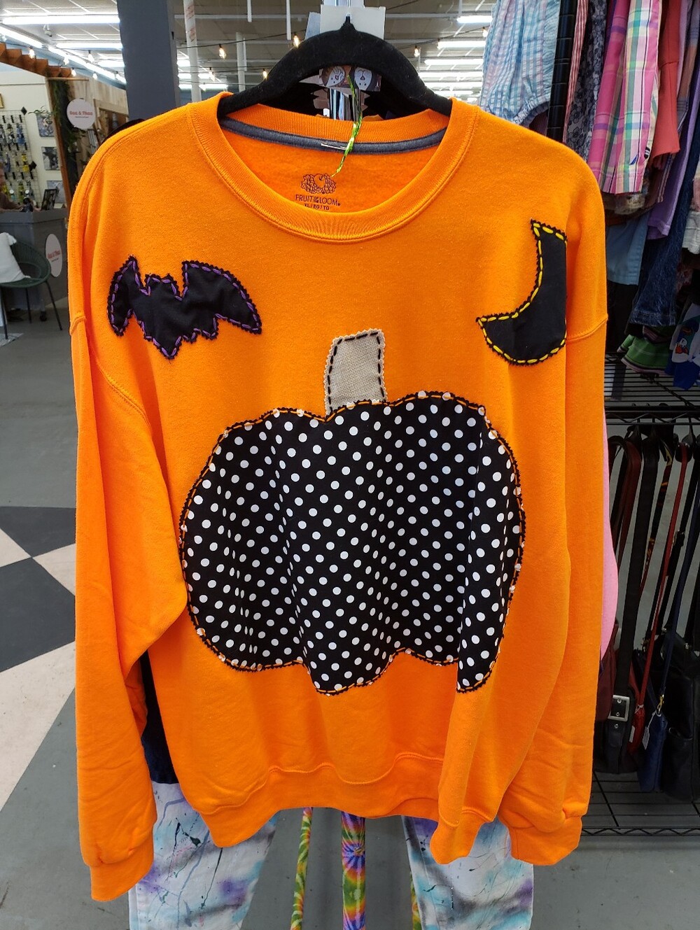 Upcycled Halloween Pumpkin Bat October Hunter Orange Sweatshirt